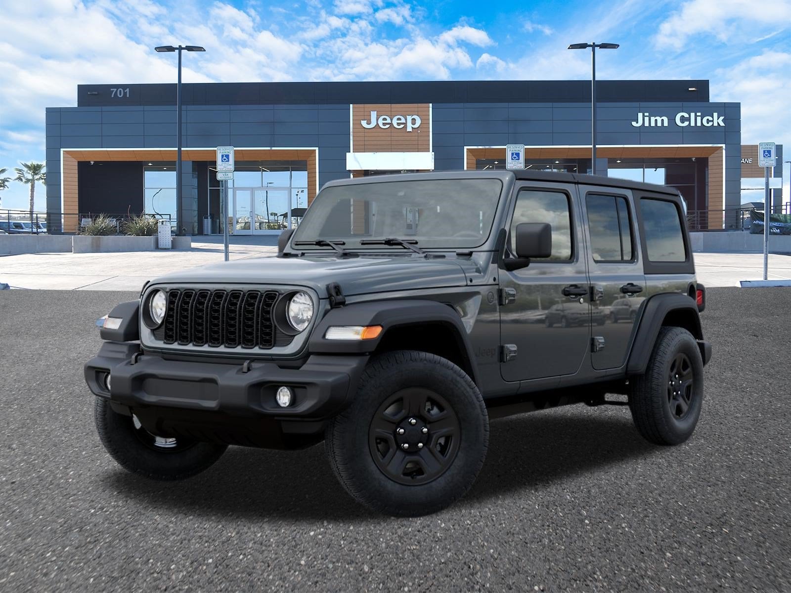 2026 Jeep Wrangler WRANGLER 4-DOOR SPORT in Anvil Clear-Coat Exterior Paint — front three-quarter view