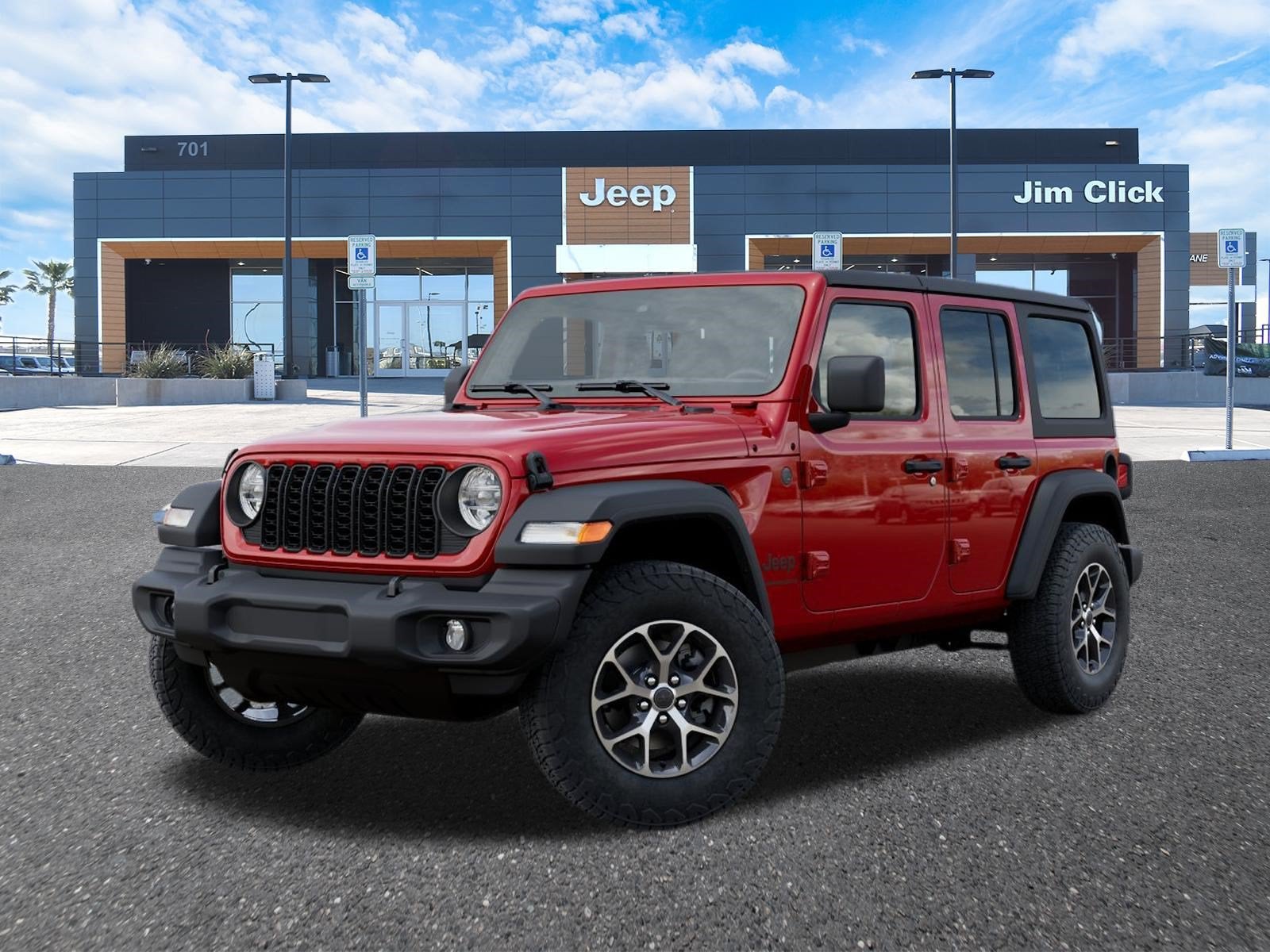 2026 Jeep Wrangler WRANGLER 4-DOOR SPORT S in Firecracker Red Clear-Coat Exterior Paint — front three-quarter view