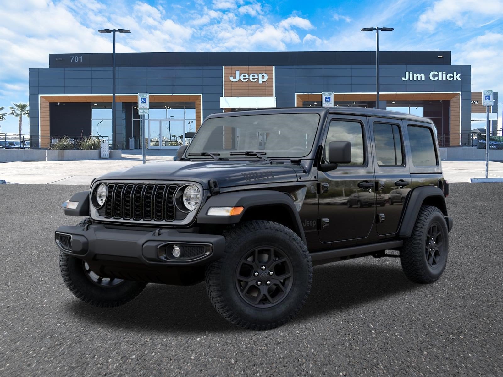 2026 Jeep Wrangler WRANGLER 4-DOOR WILLYS in Black Clear-Coat Exterior Paint — front three-quarter view