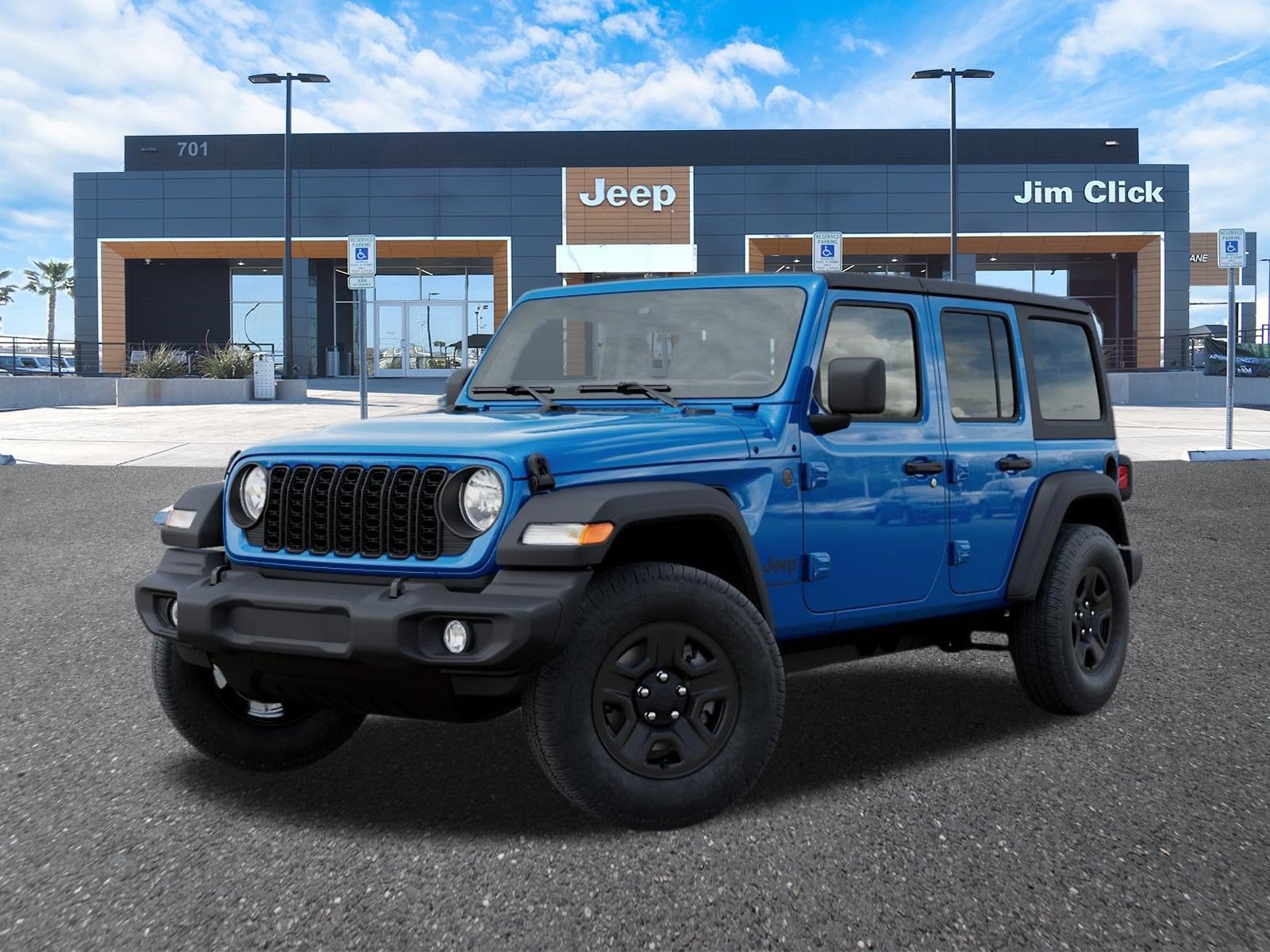 2026 Jeep Wrangler WRANGLER 4-DOOR SPORT in Hydro Blue Pearl-Coat Exterior Paint — front three-quarter view