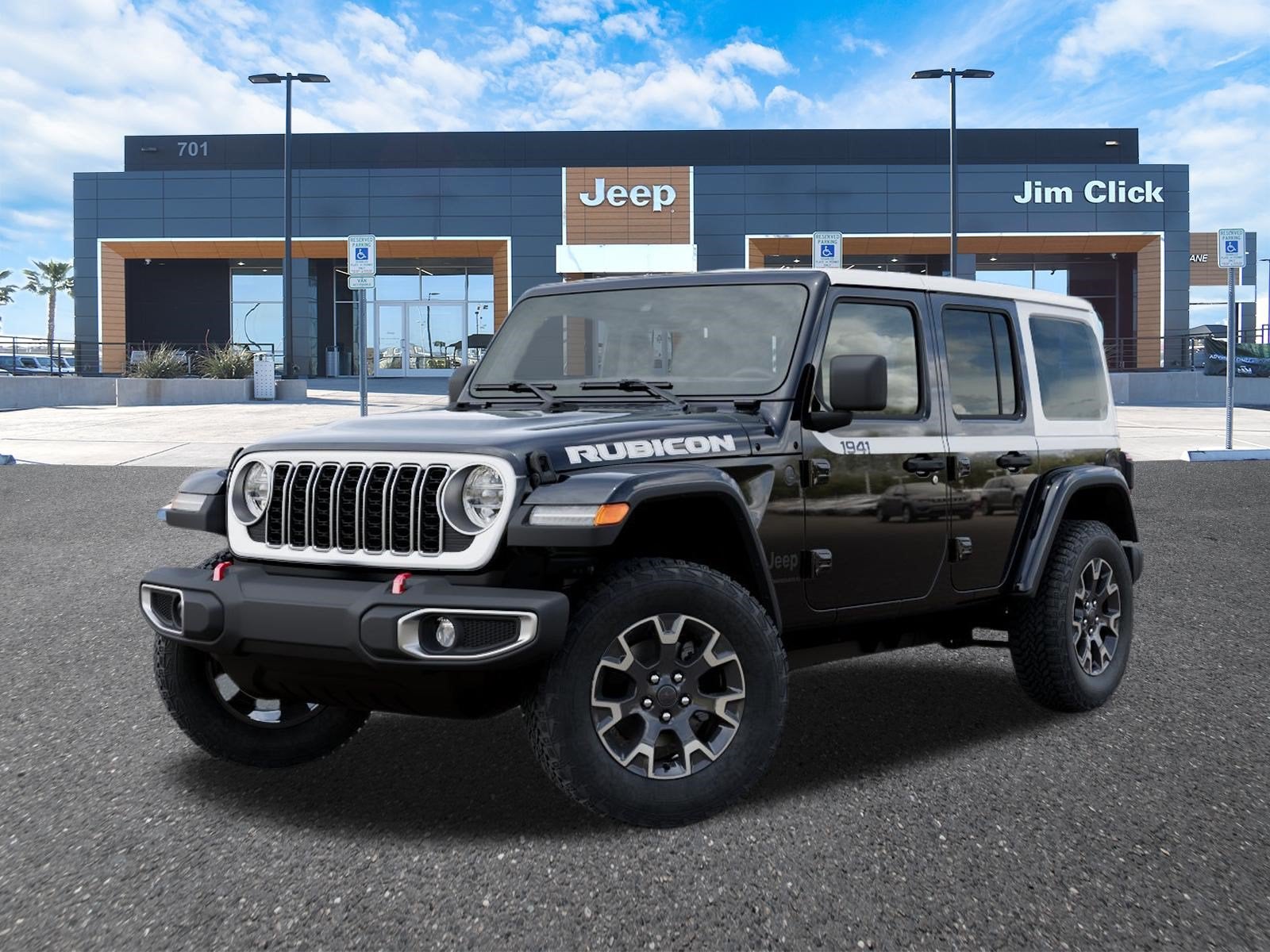 2026 Jeep Wrangler WRANGLER 4-DOOR SAHARA in Black Clear-Coat Exterior Paint — front three-quarter view