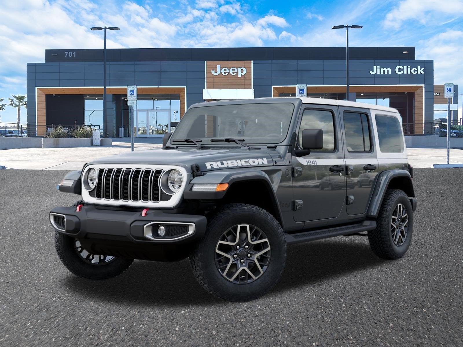 2026 Jeep Wrangler WRANGLER 4-DOOR SAHARA in Anvil Clear-Coat Exterior Paint — front three-quarter view