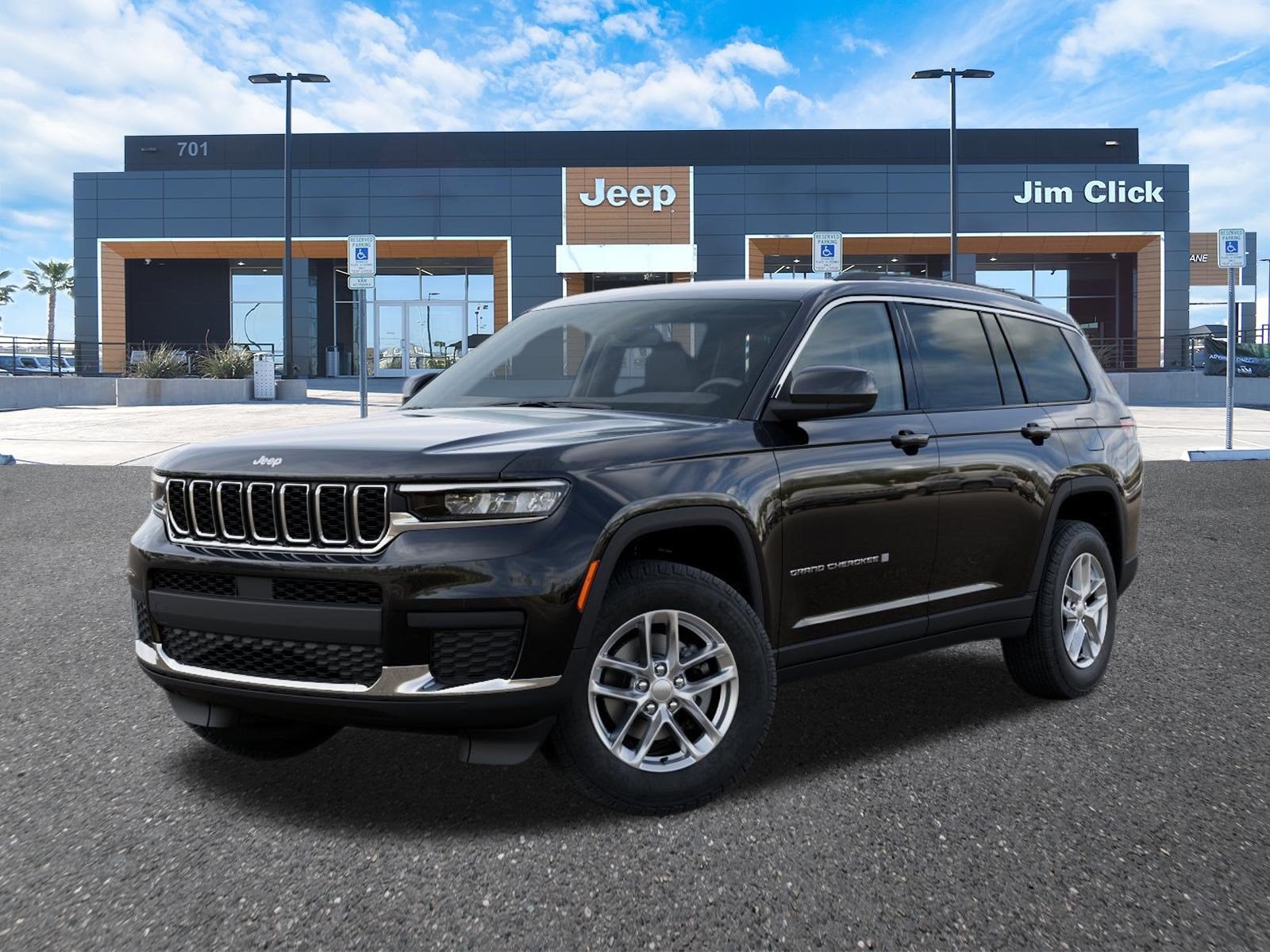 2026 Jeep Grand Cherokee GRAND CHEROKEE L LAREDO X 4X4 in Diamond Black Crystal Pearl-Coat Exterior Paint — front three-quarter view