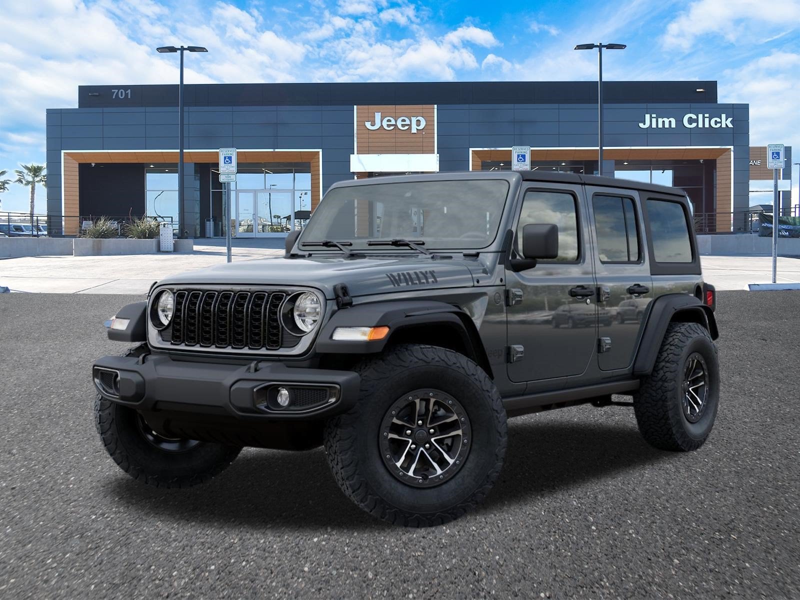 2026 Jeep Wrangler WRANGLER 4-DOOR WILLYS in Anvil Clear-Coat Exterior Paint — front three-quarter view
