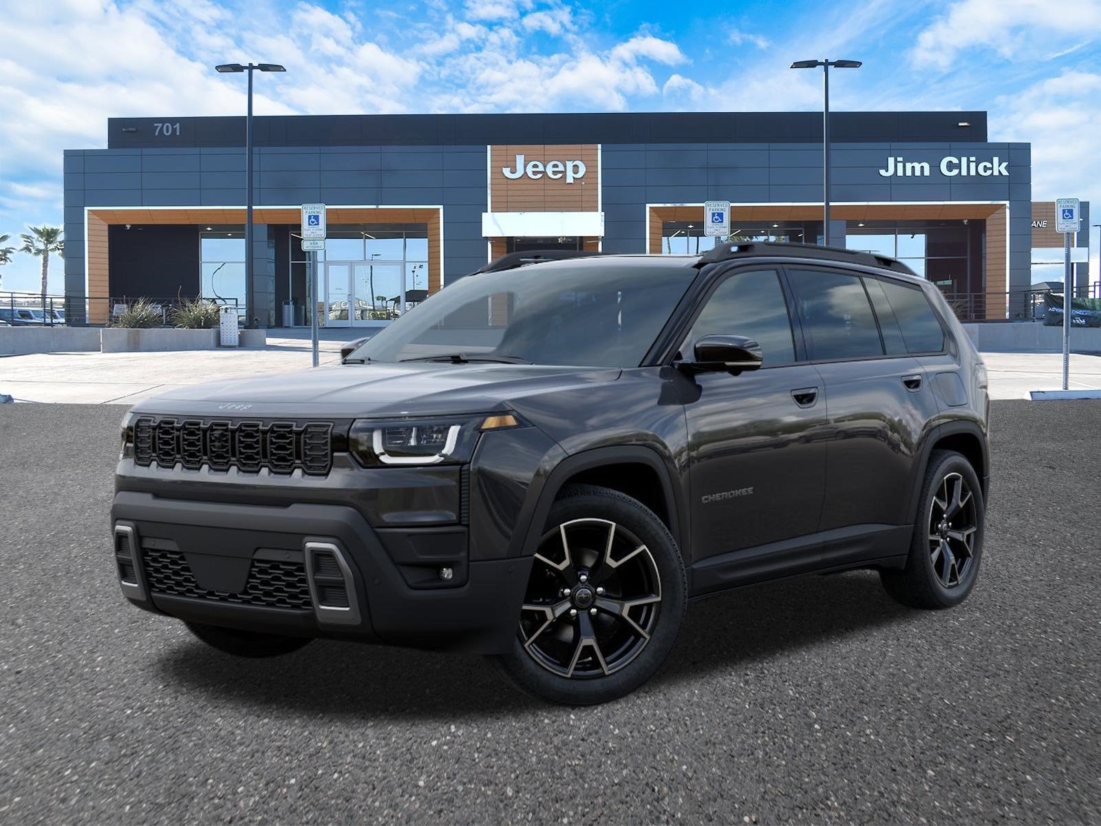 2026 Jeep Cherokee CHEROKEE OVERLAND 4X4 in Sting-Gray Clear-Coat Exterior Paint — front three-quarter view
