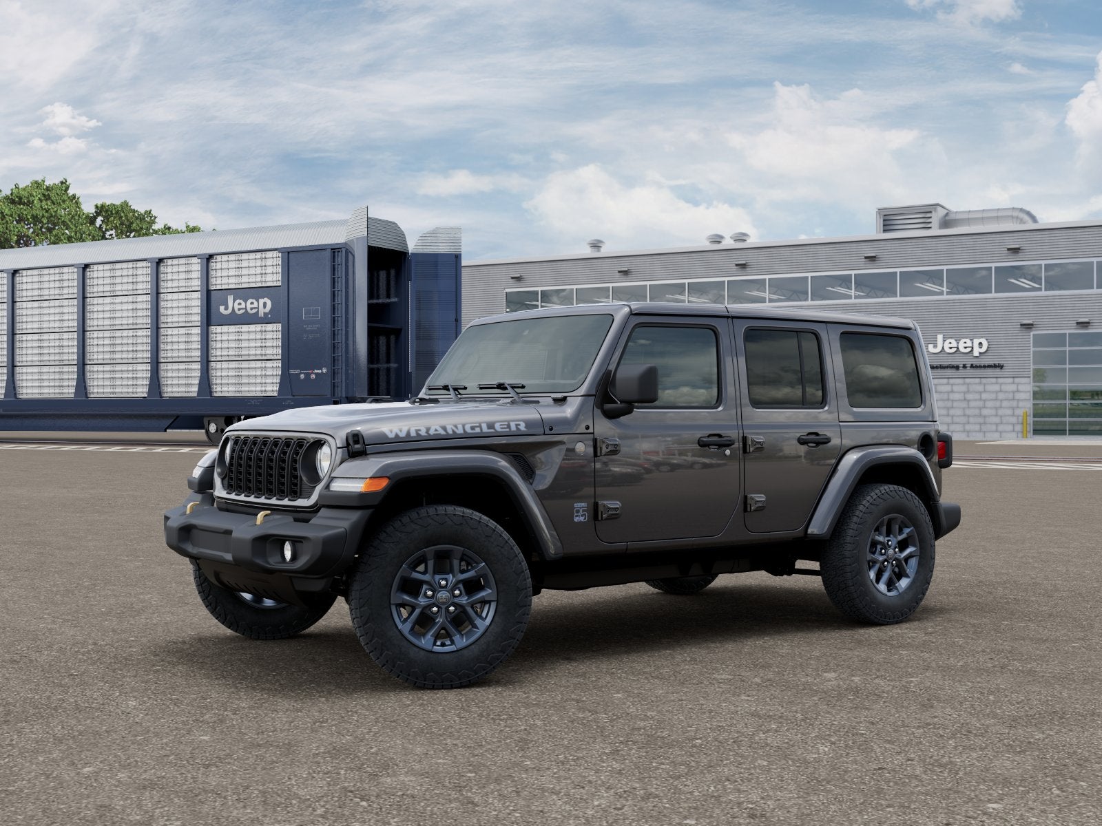 2026 Jeep Wrangler WRANGLER 4-DOOR 85TH ANNIVERSARY EDITION in Granite Crystal Metallic Clear-Coat Exterior Paint — front three-quarter view