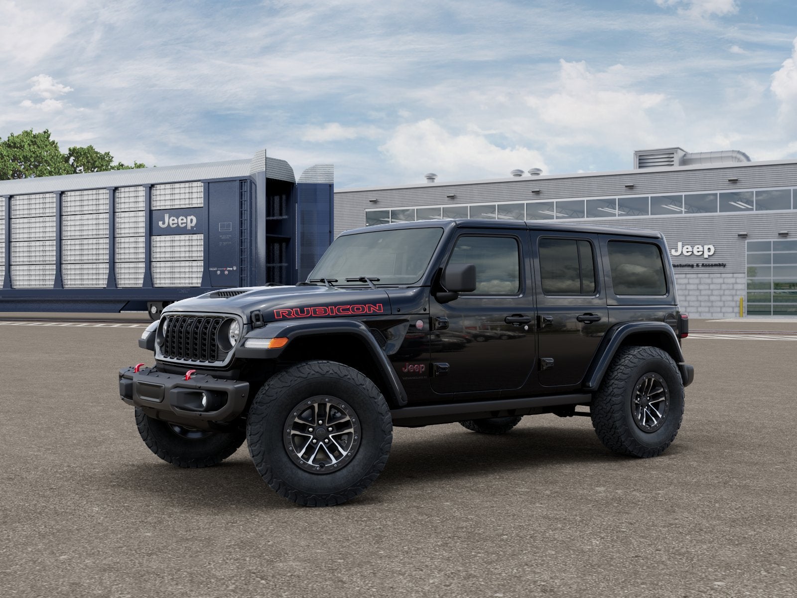 2026 Jeep Wrangler WRANGLER 4-DOOR RUBICON X in Black Clear-Coat Exterior Paint — front three-quarter view