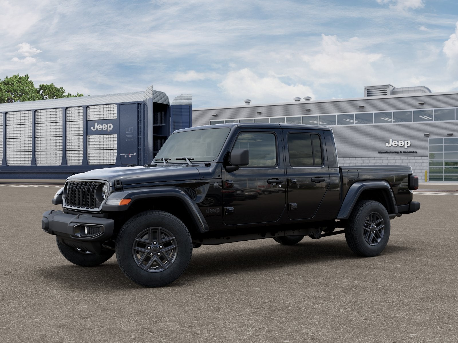 2026 Jeep Gladiator GLADIATOR SPORT S 4X4 in Black Clear-Coat Exterior Paint — front three-quarter view