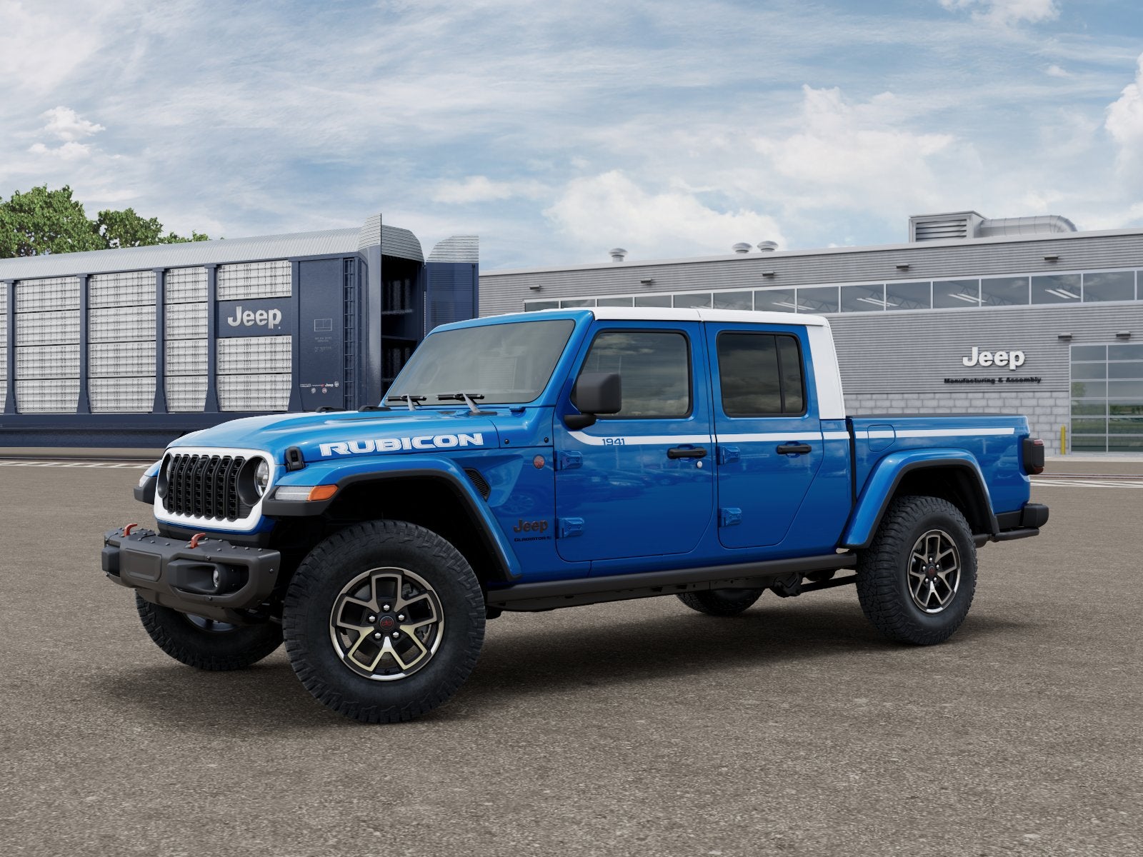 2026 Jeep Gladiator GLADIATOR RUBICON X 4X4 in Hydro Blue Pearl-Coat Exterior Paint — front three-quarter view
